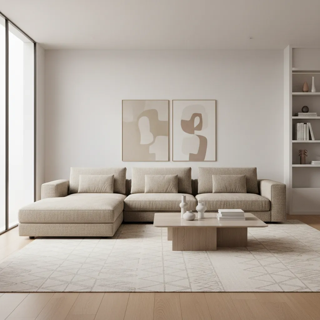 Deep seat modern L shaped sectional sofa with soft textured fabric
