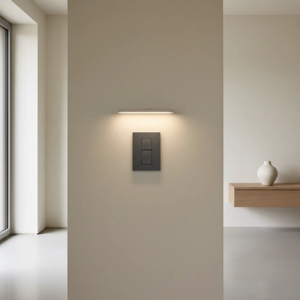 Interruptor moderno integrado en una pared de diseño minimalista