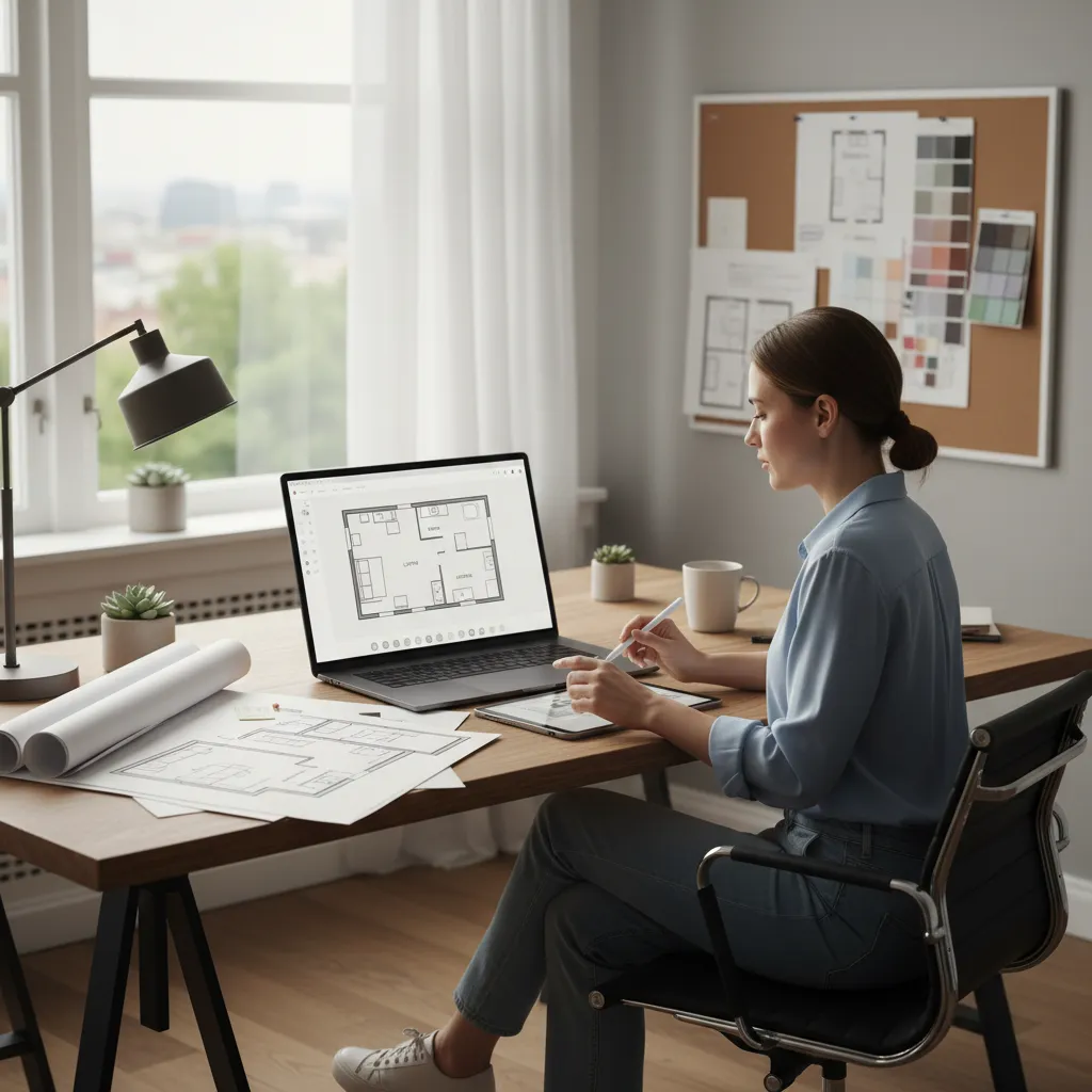 modern interior designer sketching layout inspired by classic design software workflow