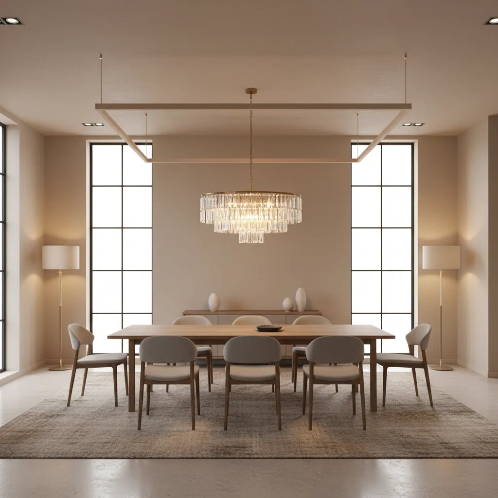 modern dining hall featuring POP ceiling with chandelier