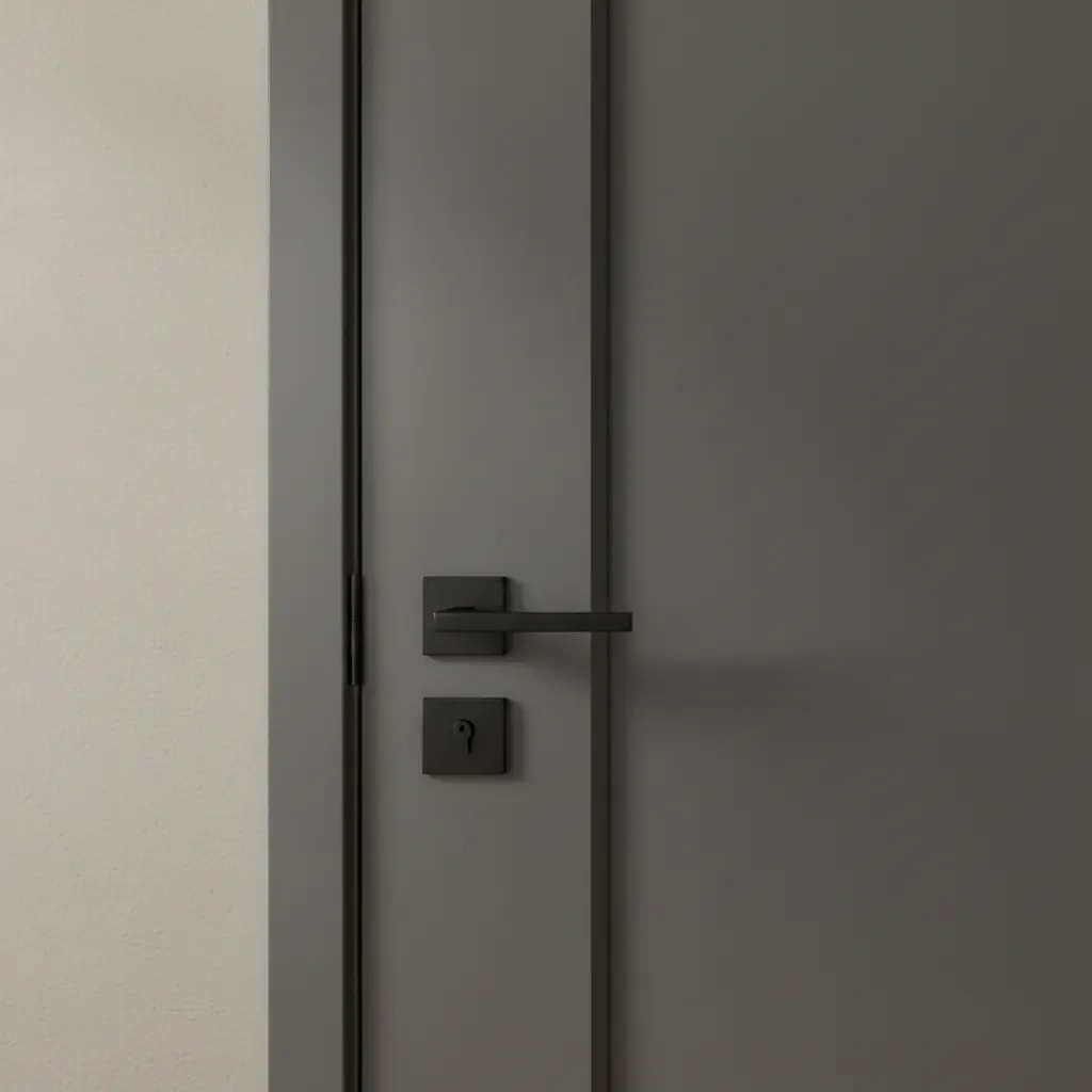 Modern matte black door handle and hinges upgrading a painted interior door