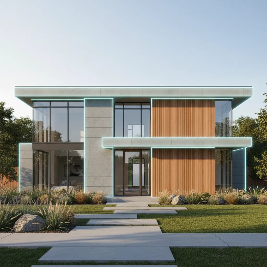 modern home exterior diagram highlighting high performance insulated building envelope