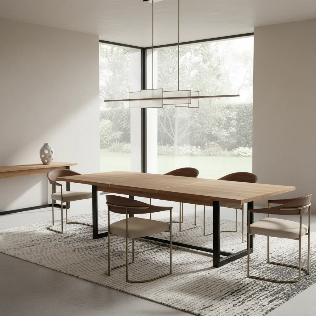Modern dining room styled around an expandable dining table