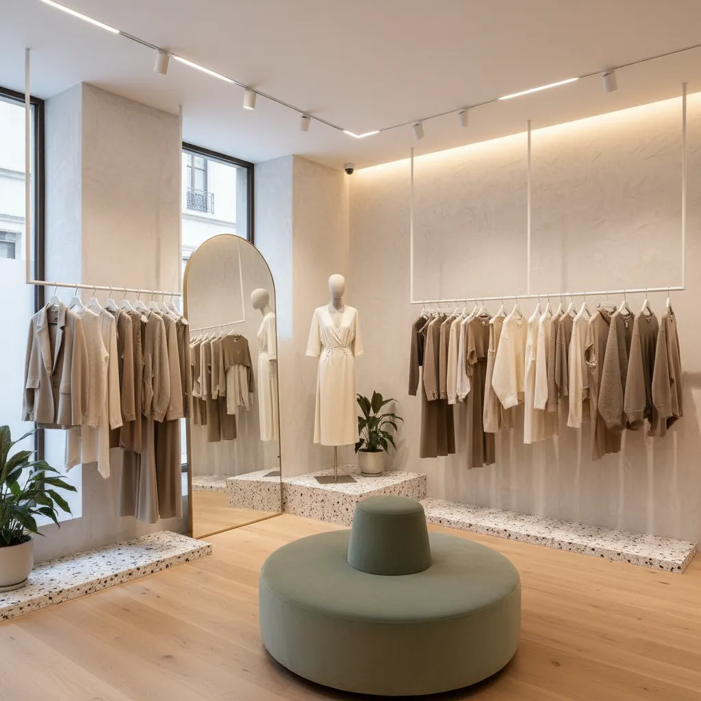 Boutique moderna con diseño minimalista y zona para redes sociales