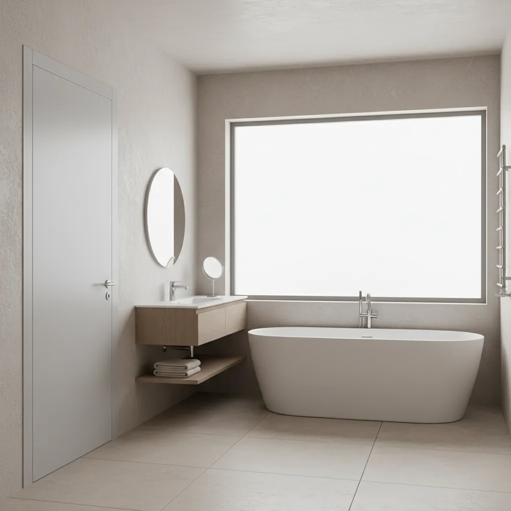 minimal modern bathroom with flush fiber door design