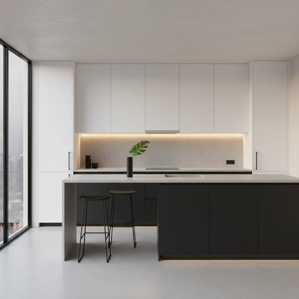 modern flat panel black and white kitchen cabinets minimal design