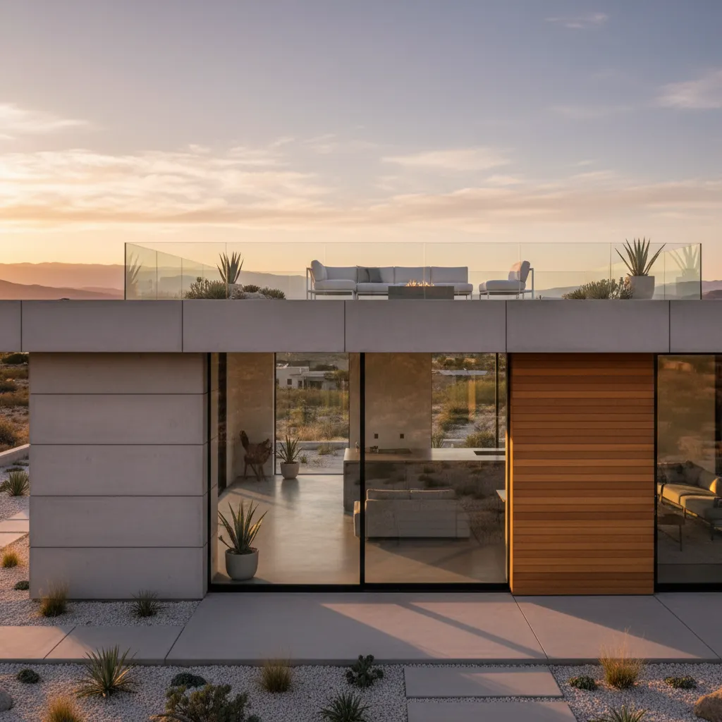 Casa moderna con tejado plano y terraza superior