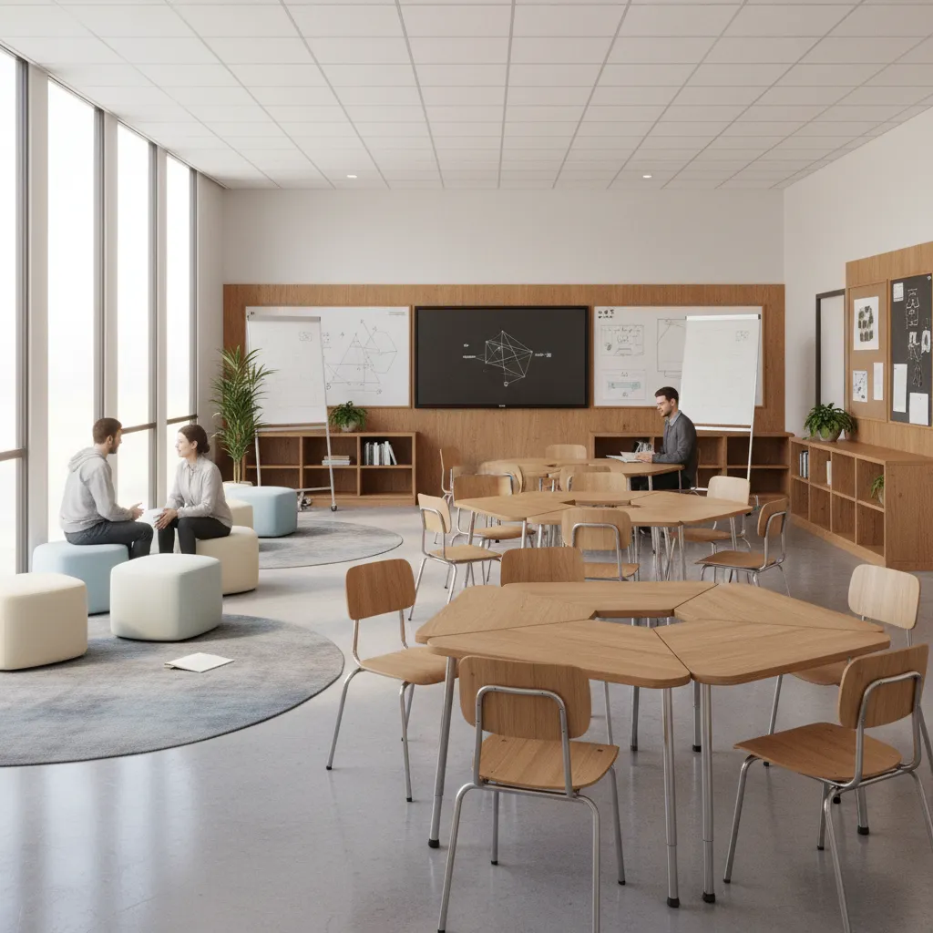 Flexible modern classroom layout designed for collaborative learning