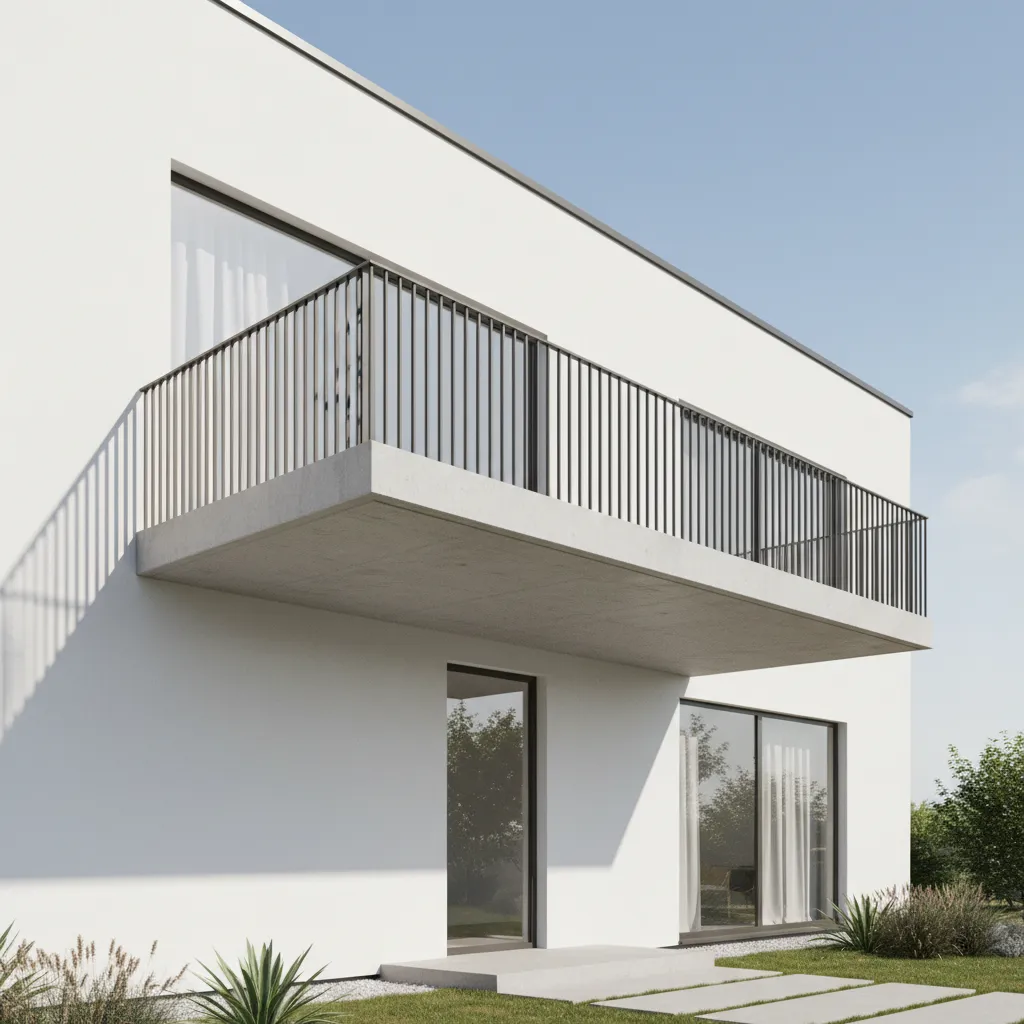 Floating style balcony on a modern small house facade