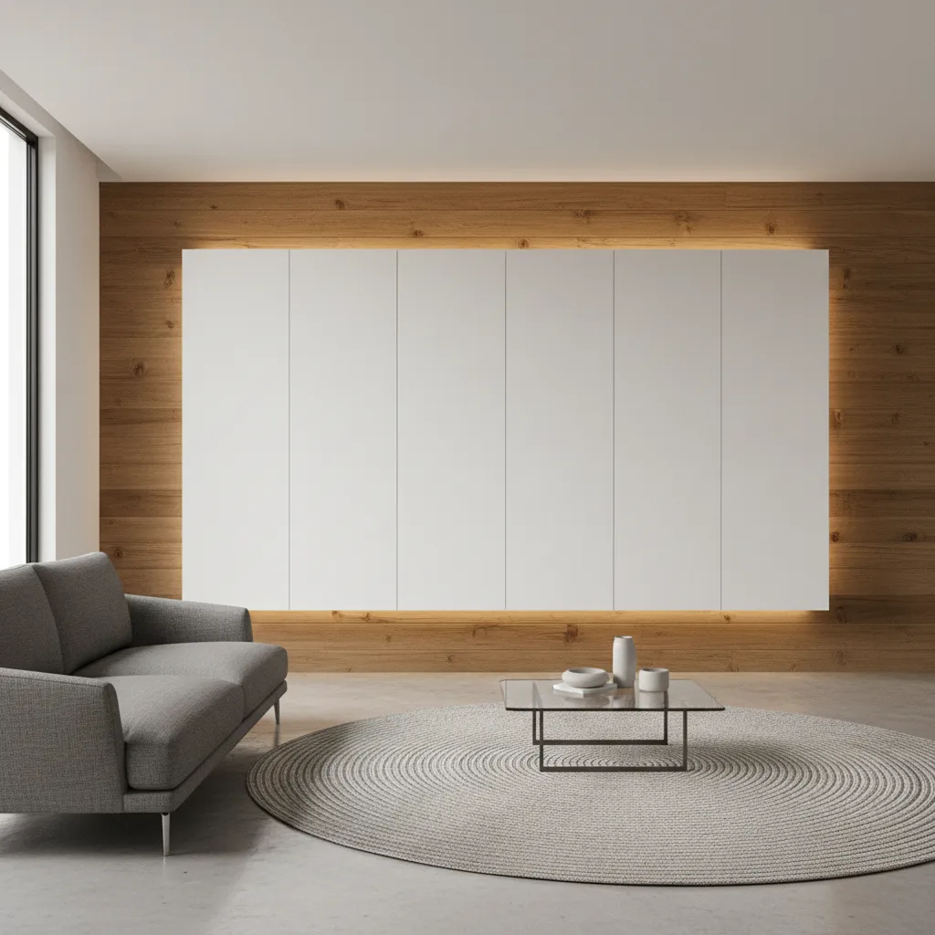 Floating wall mounted living room almirah cabinets with open floor space