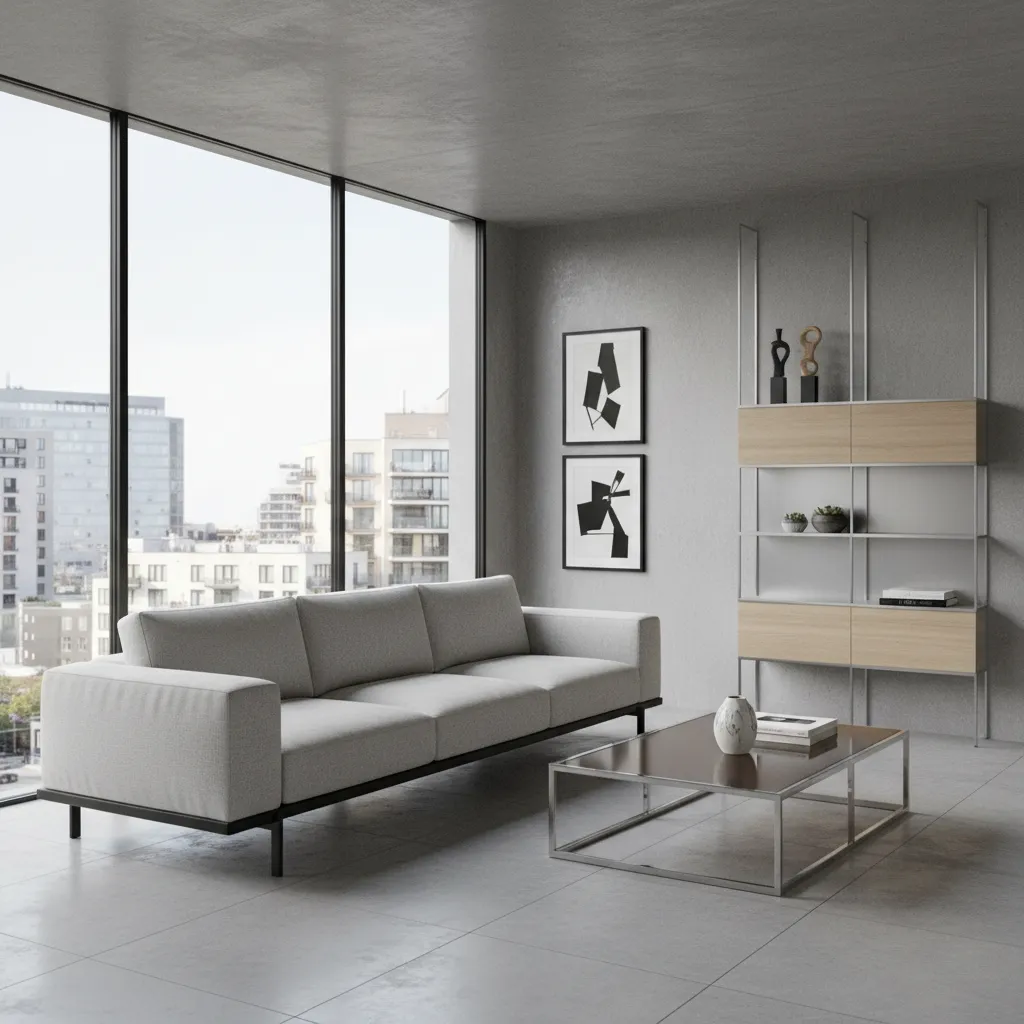 Muebles modernos de líneas rectas en sala contemporánea