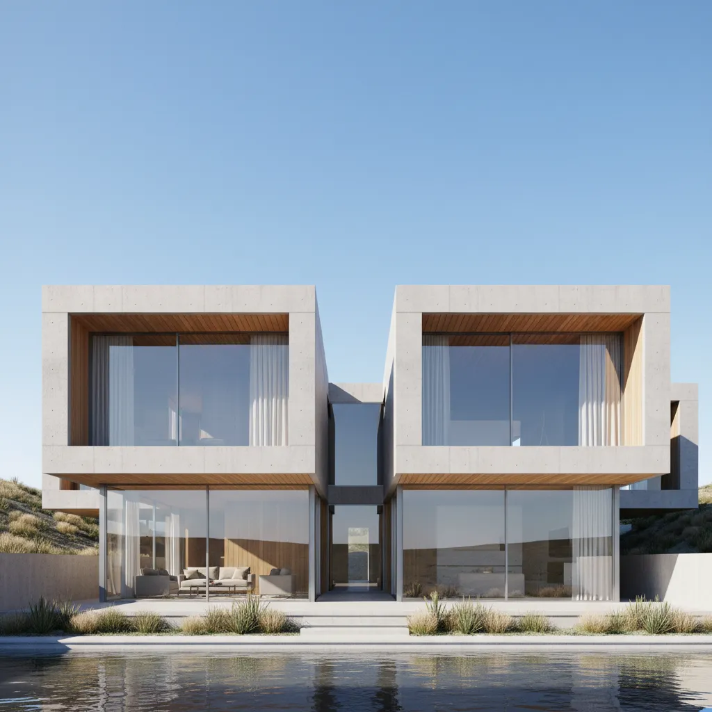 Modern house with strong rectangular geometric architectural composition