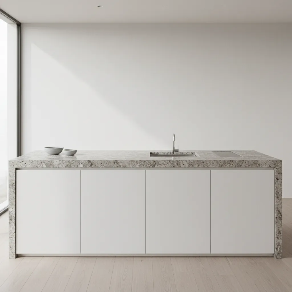 modern kitchen countertop using large seamless granite slab