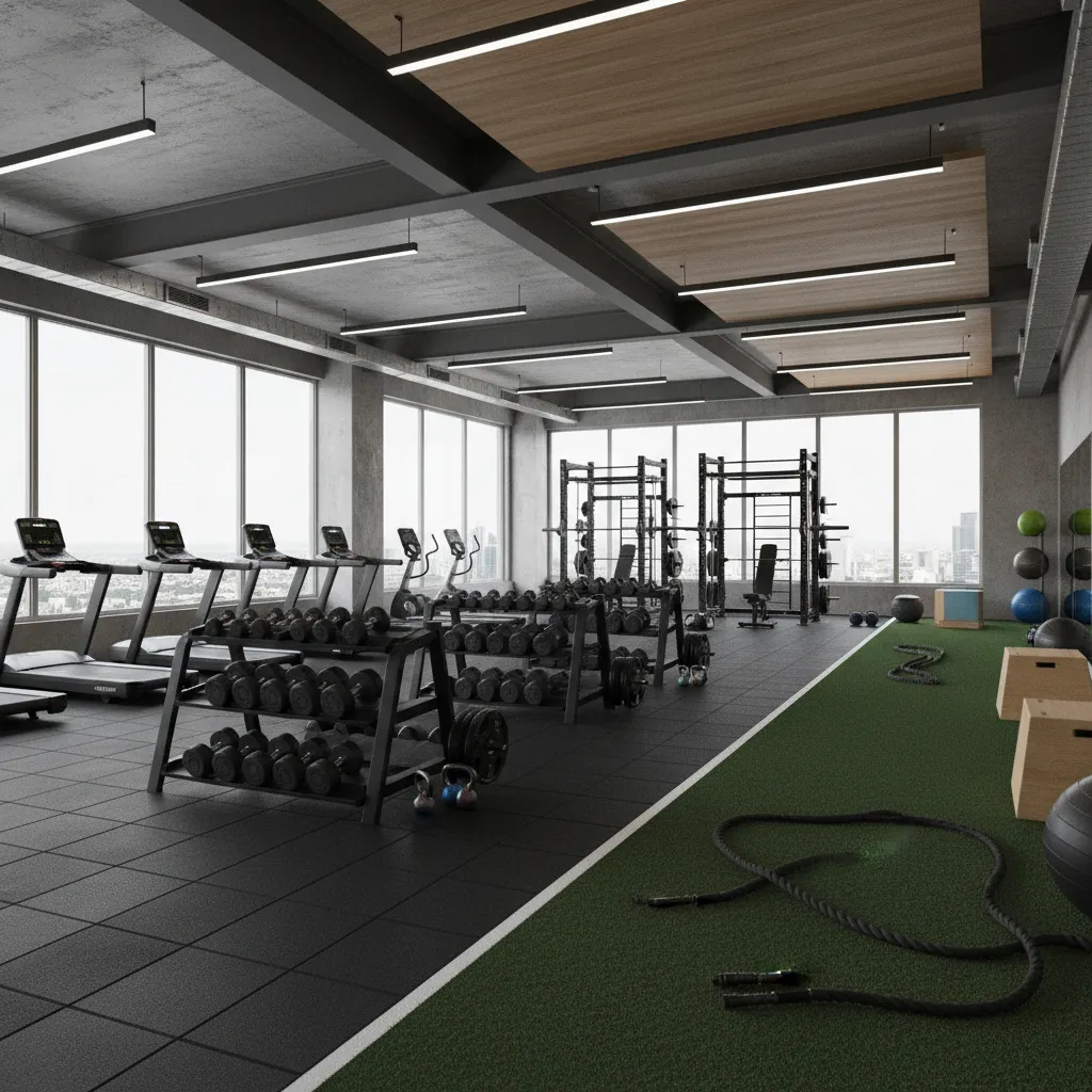 modern gym interior showing cardio machines weights and functional training zones