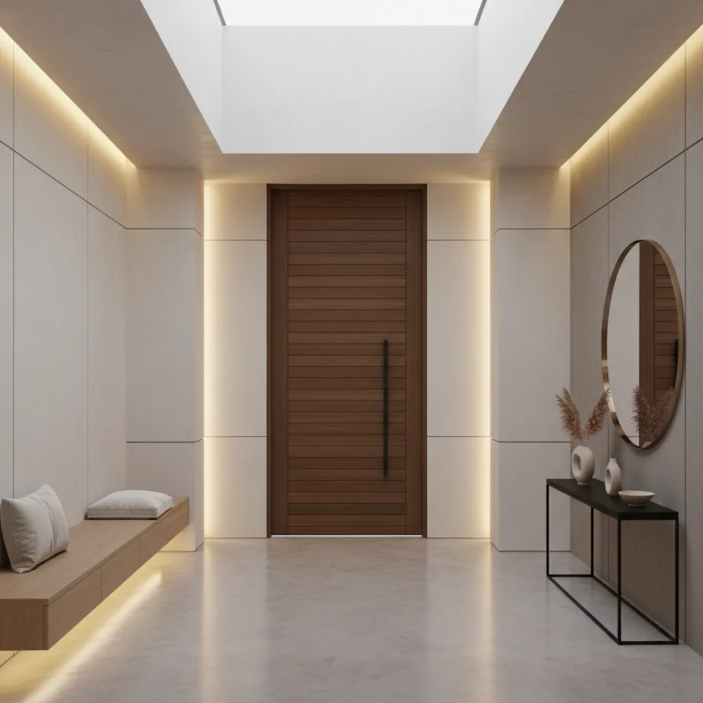 Modern hall entrance with elegant wooden door design