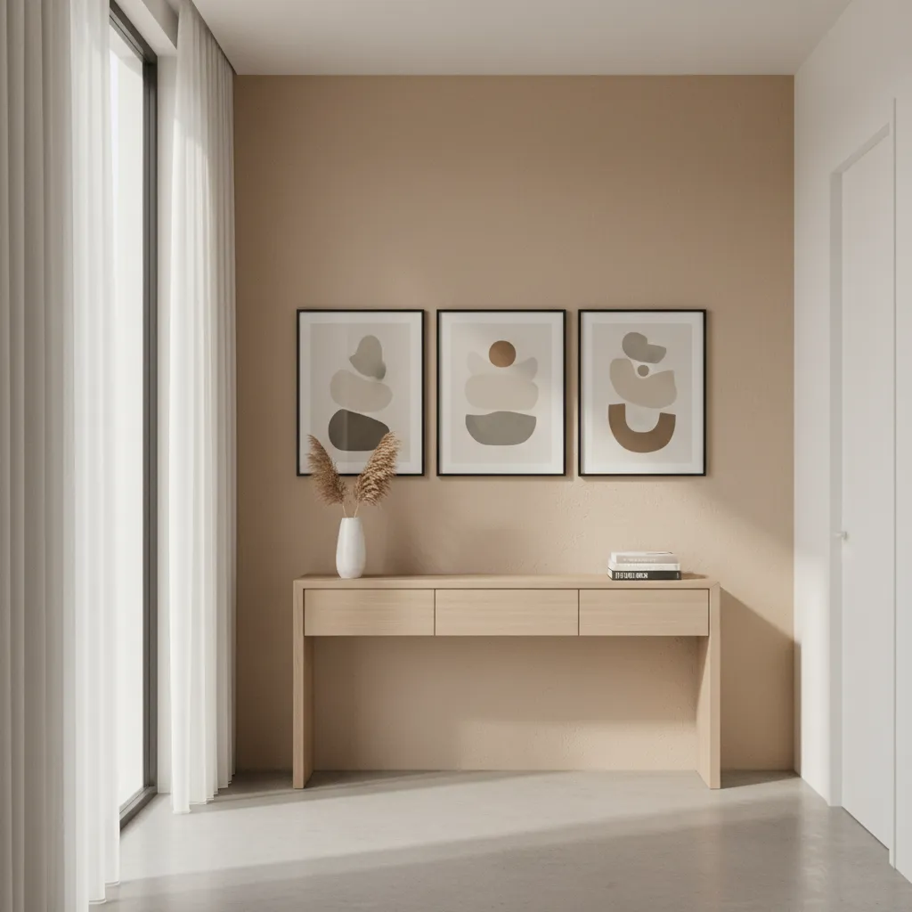 Modern hallway with warm neutral painted accent wall and minimal decor