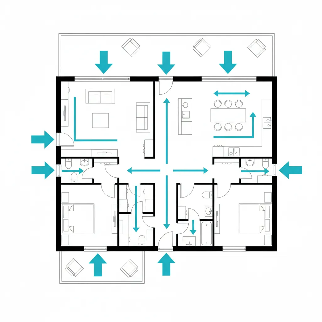 Diagrama de circulación eficiente dentro de una casa moderna