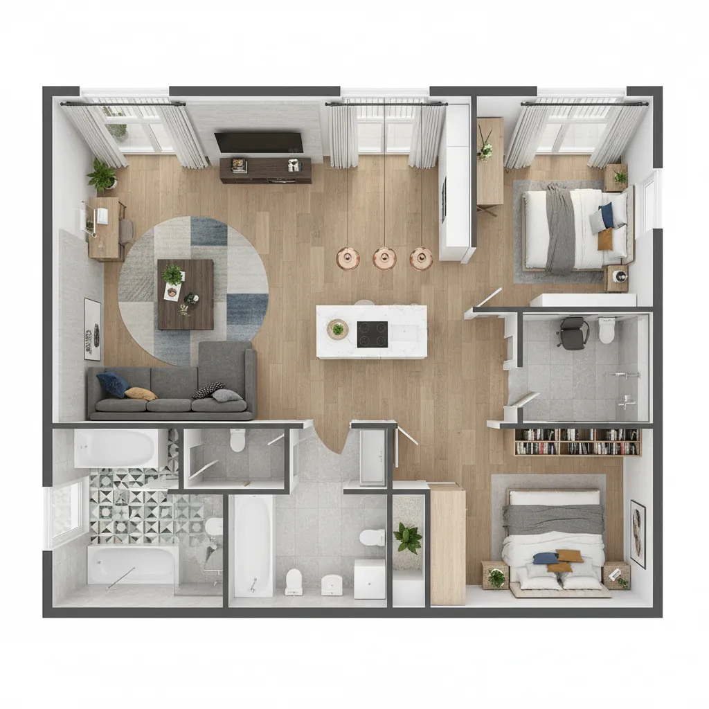 diseño completo de vivienda visualizado en 3D