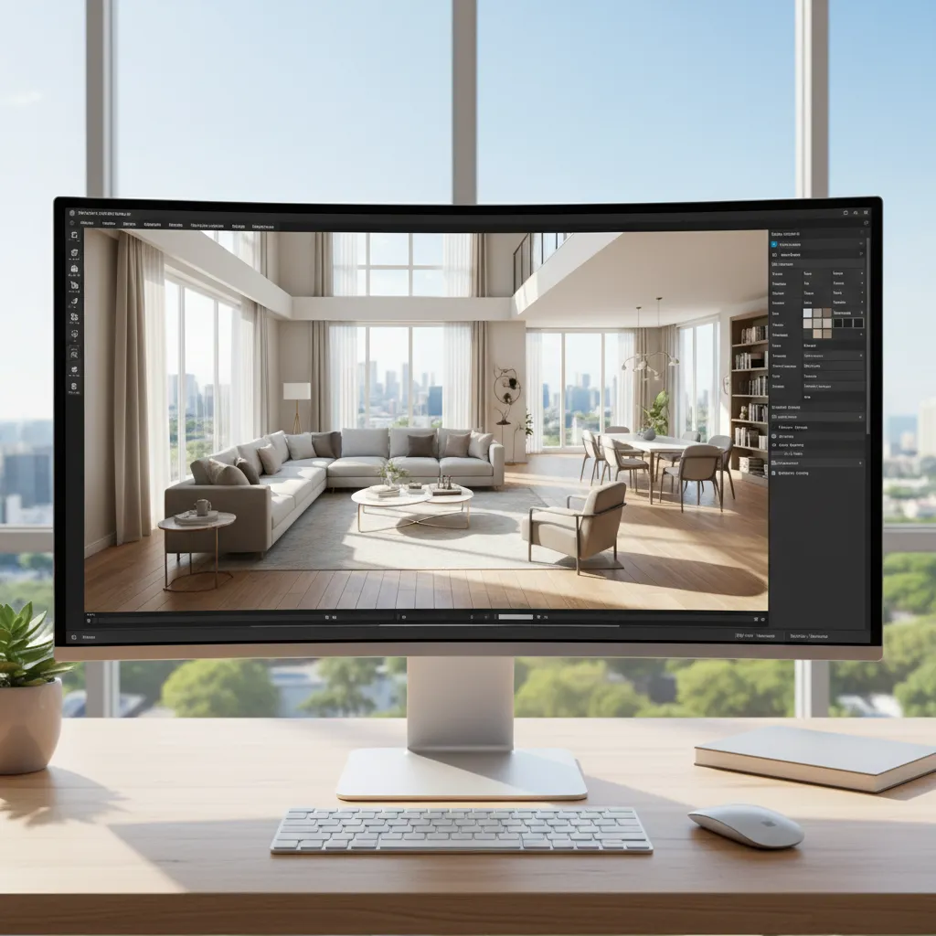 Modern home design software displaying interactive 3D floor plan and furniture layout