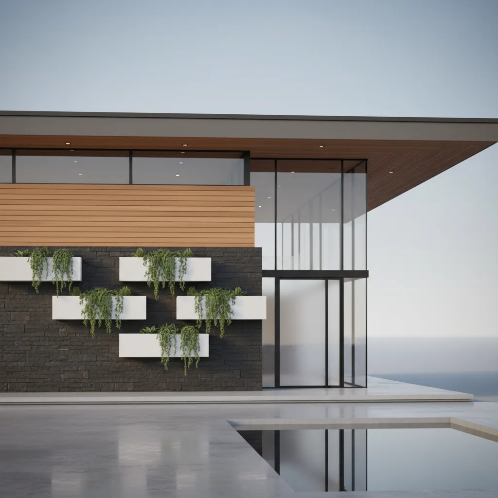 3D visualization of modern home exterior wall design planning