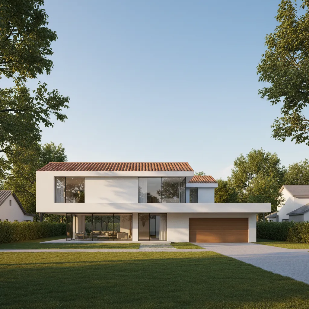 Modern minimalist house featuring flat clay roof tiles