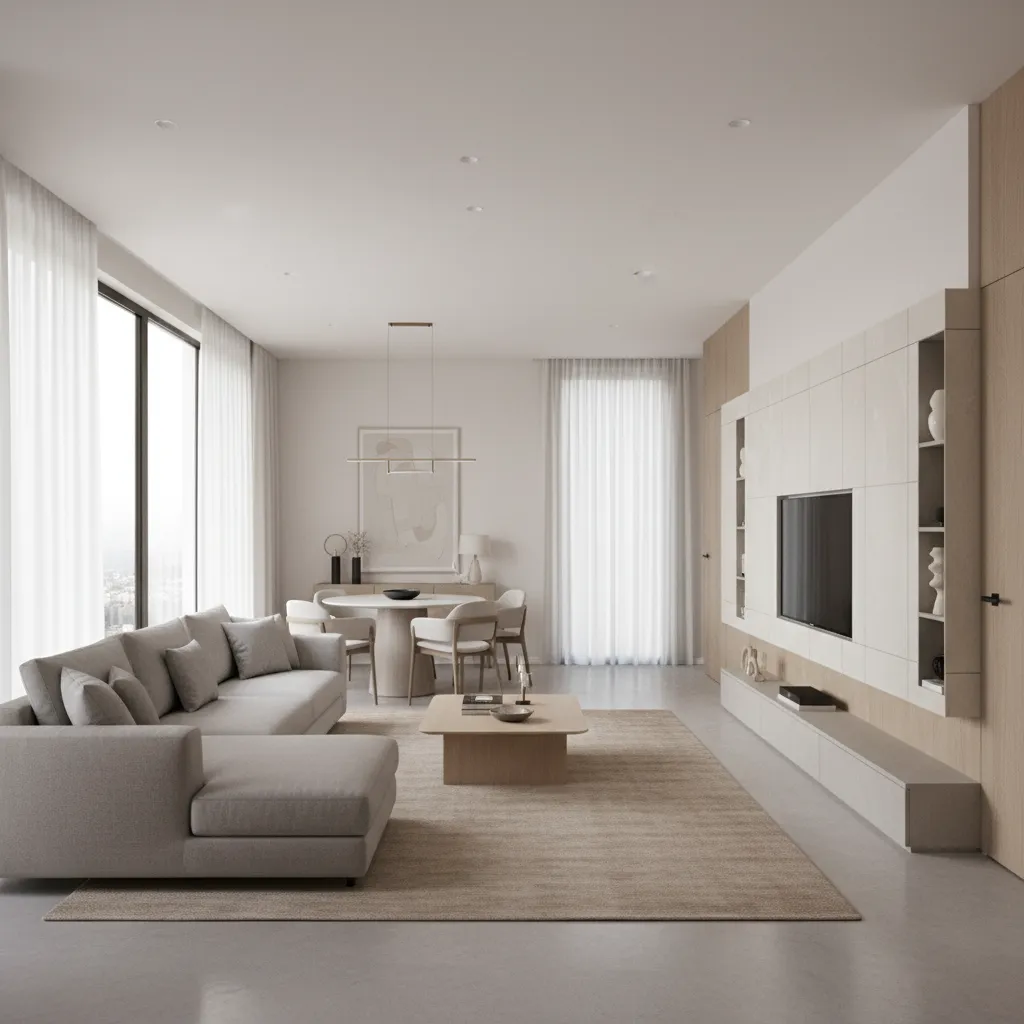 modern apartment hall area with sofa seating and open layout