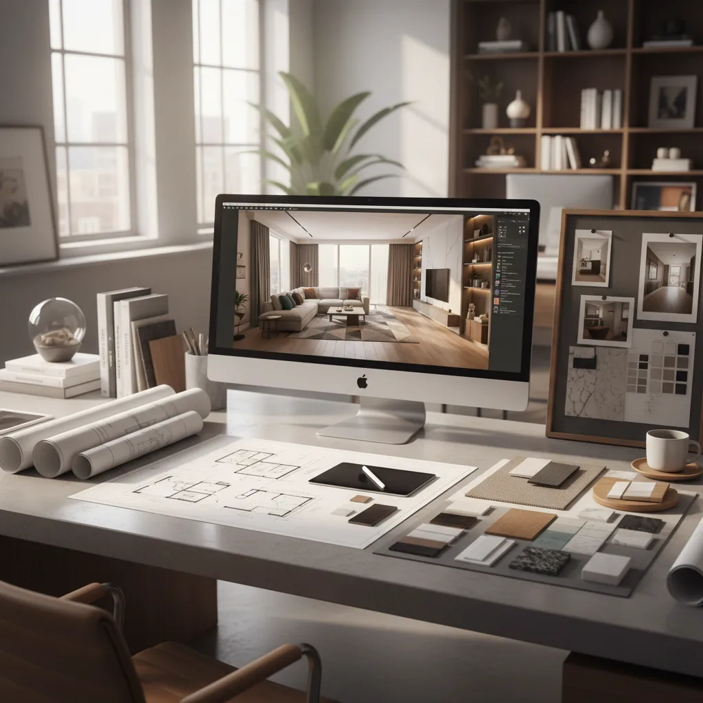 Interior design planning process with layout and material selection