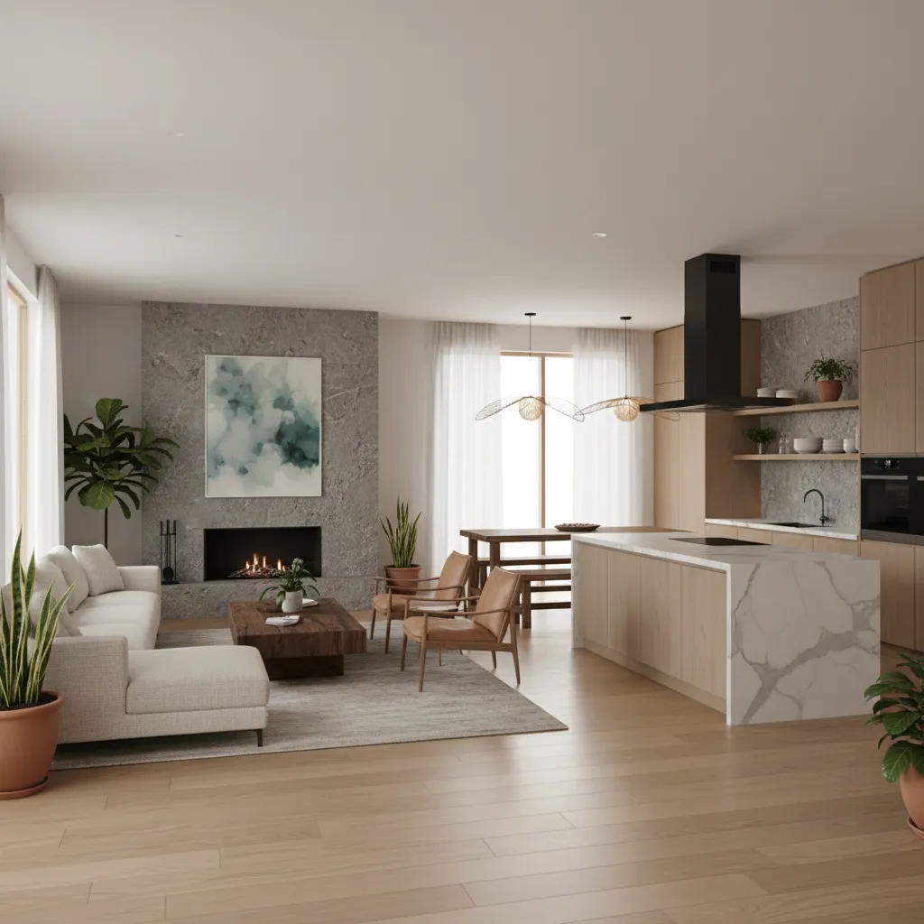 Diseño interior moderno generado a partir de un plano de casa