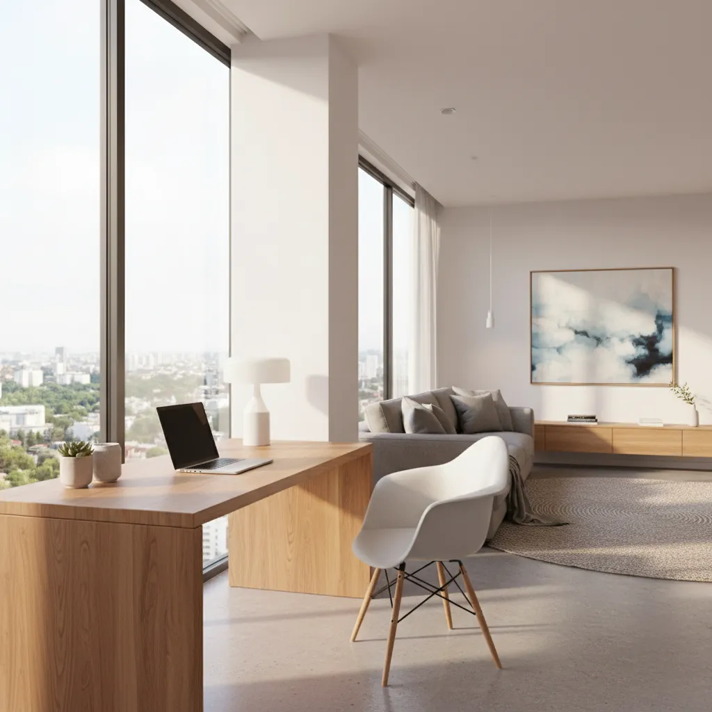 Espacio moderno en casa con zona de trabajo integrada