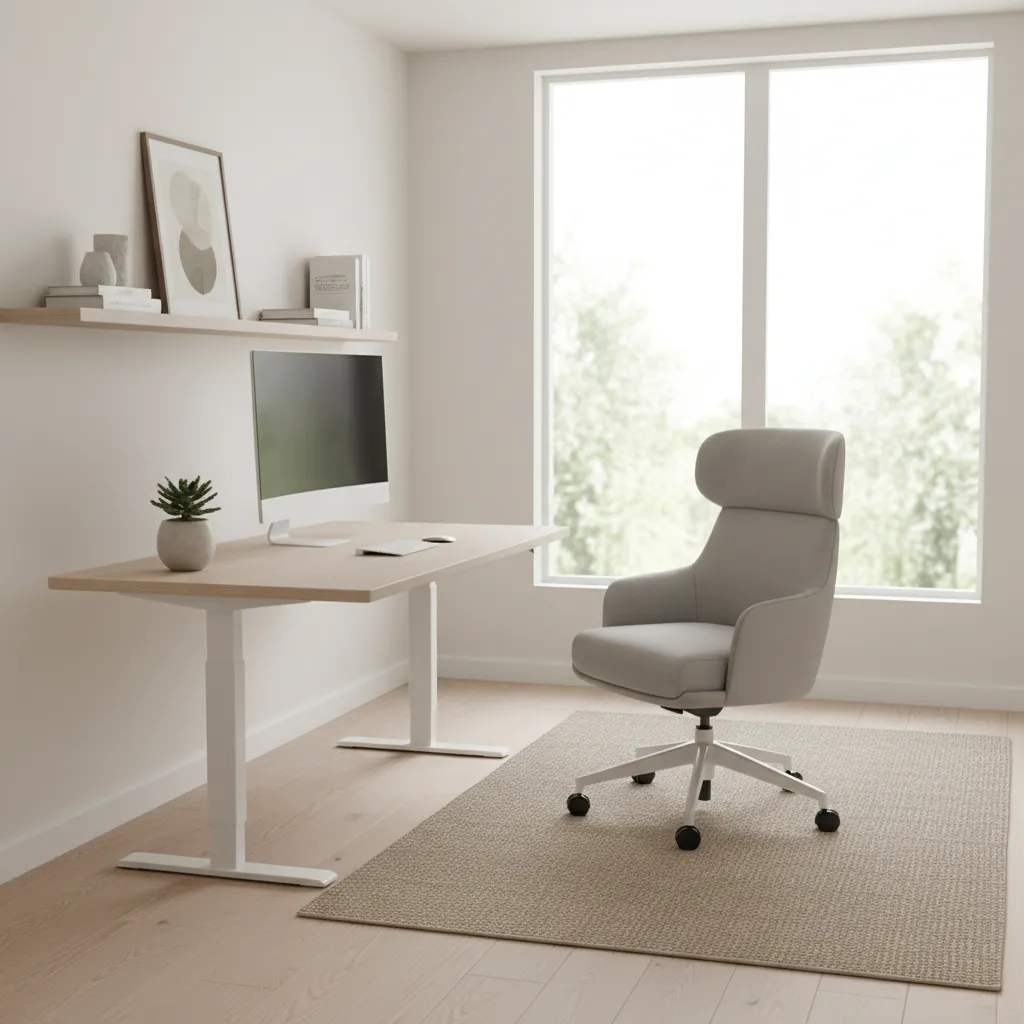 Modern home office setup designed for flexible seating and movement