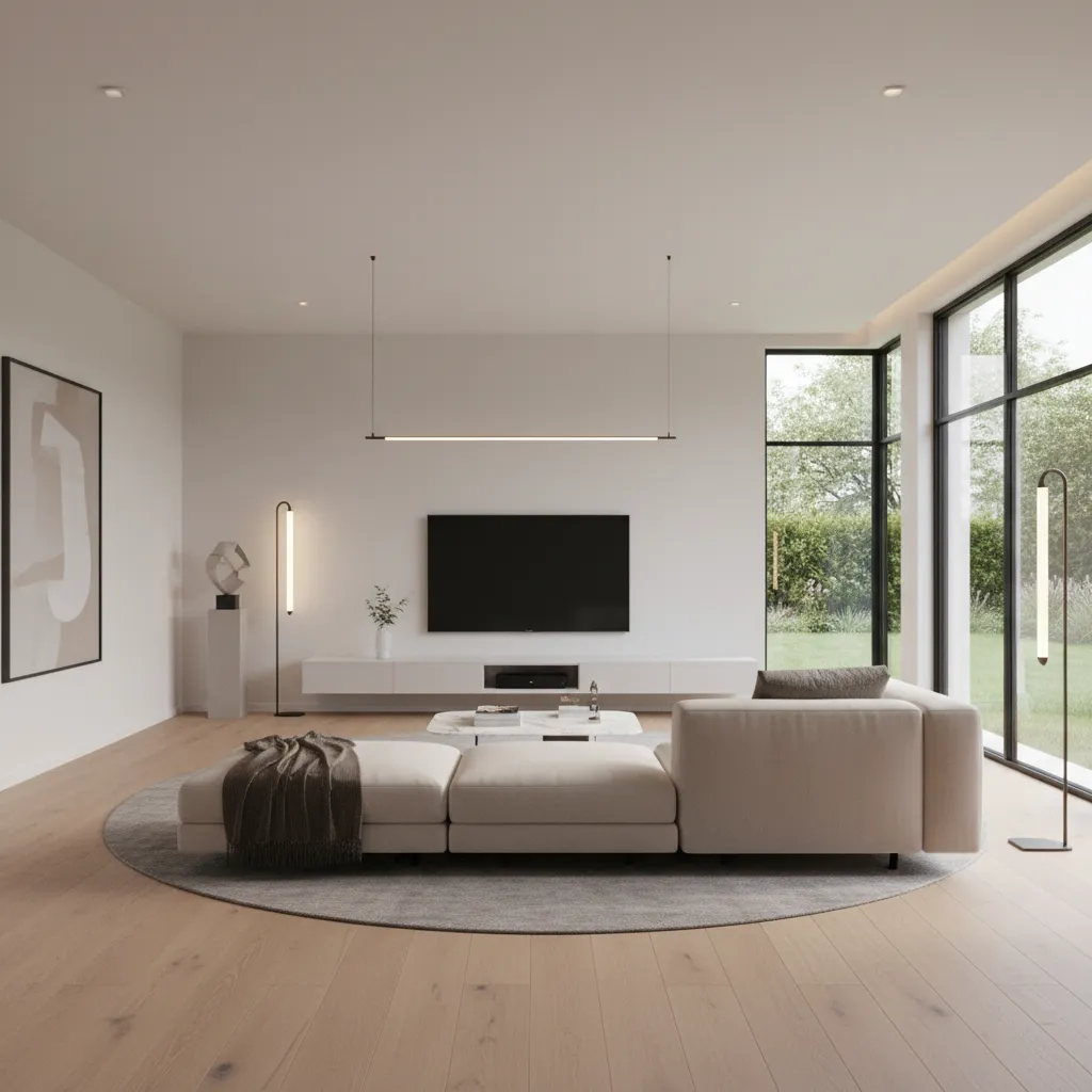 Modern living room after renovation showing upgraded interior design and layout