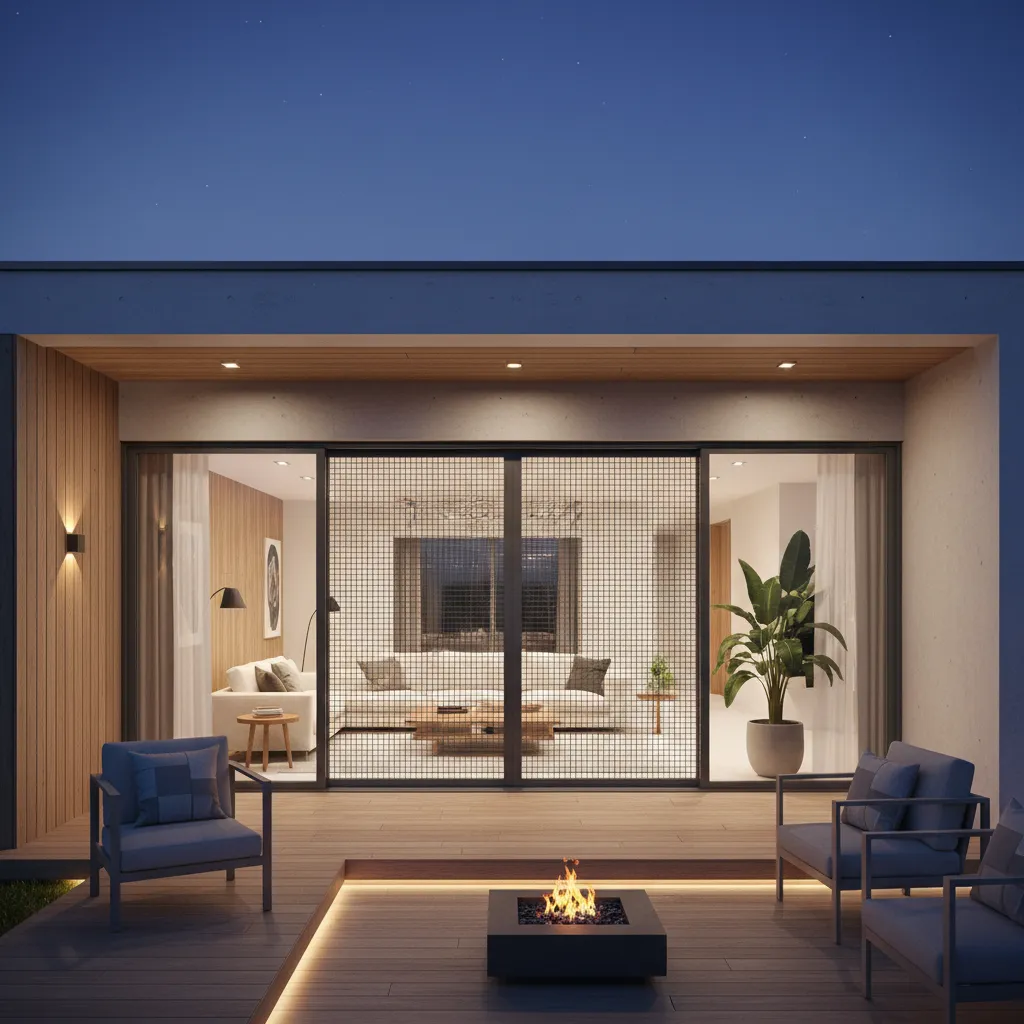 Modern house patio with sliding security door installed