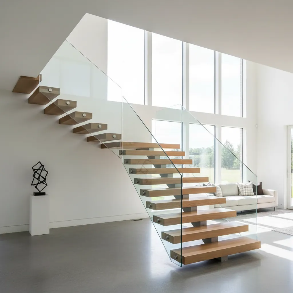 Escalera moderna interior conectando dos plantas de una vivienda familiar