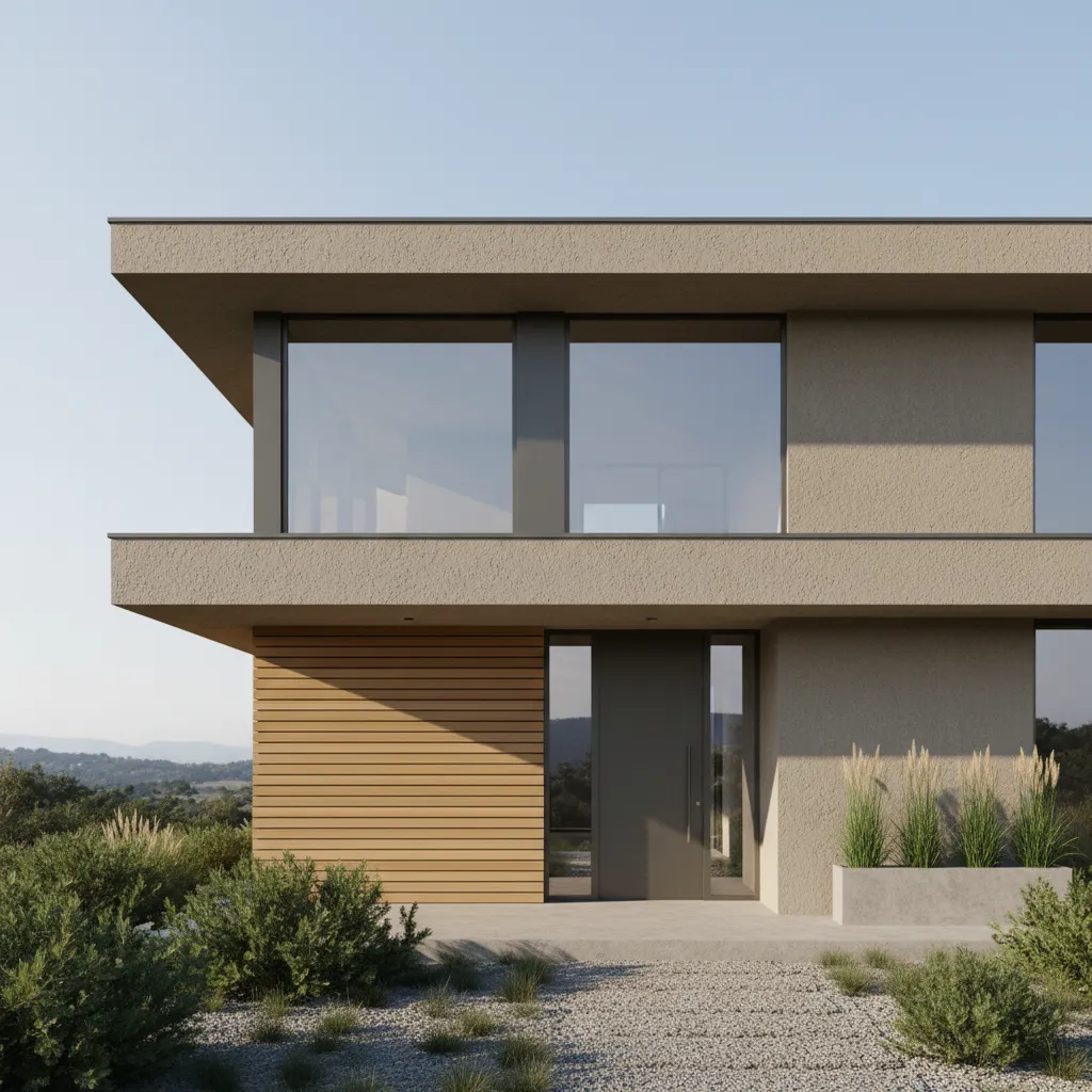 Modern home exterior with subtle textured stucco walls