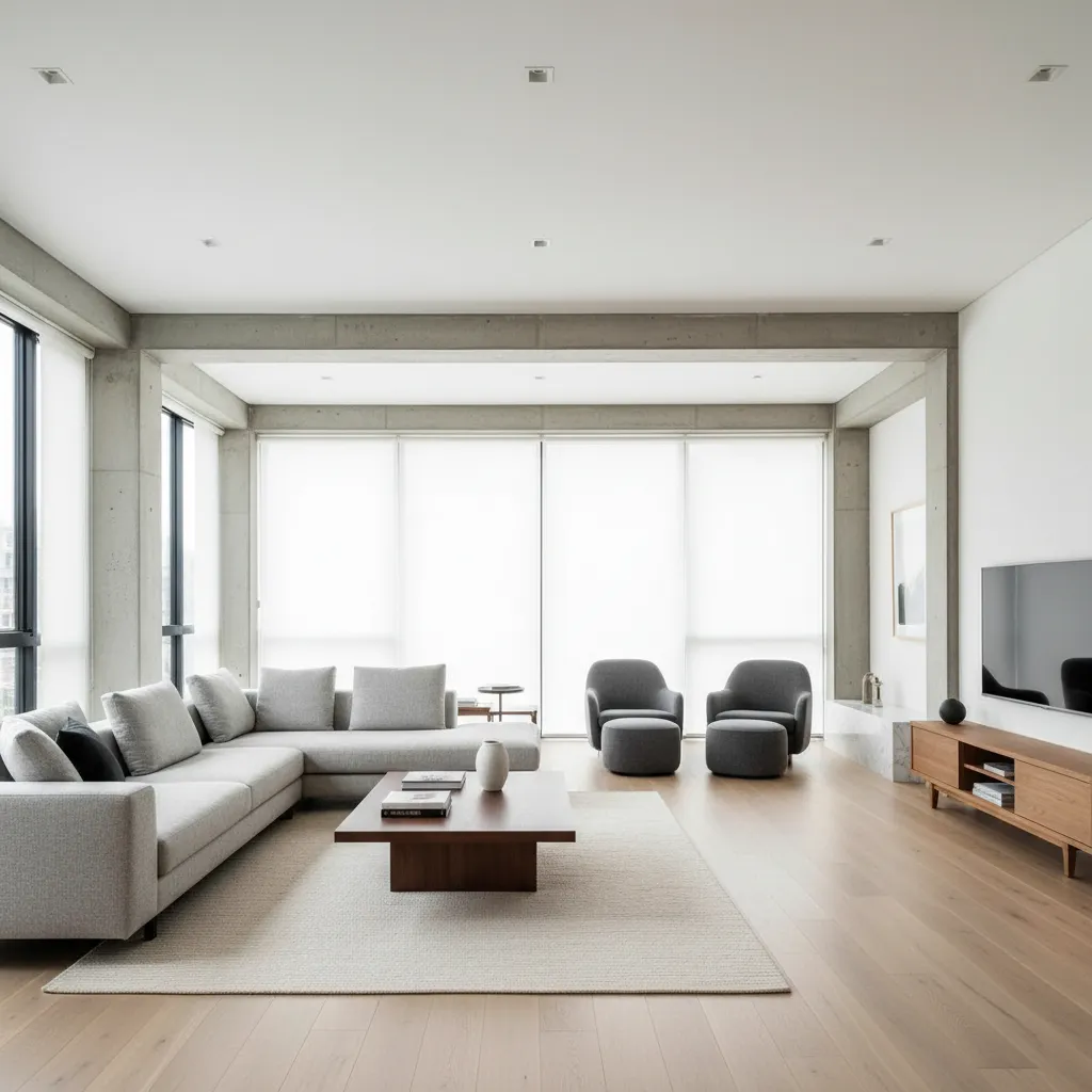 Modern house interior featuring two separate living areas connected by an open floor plan