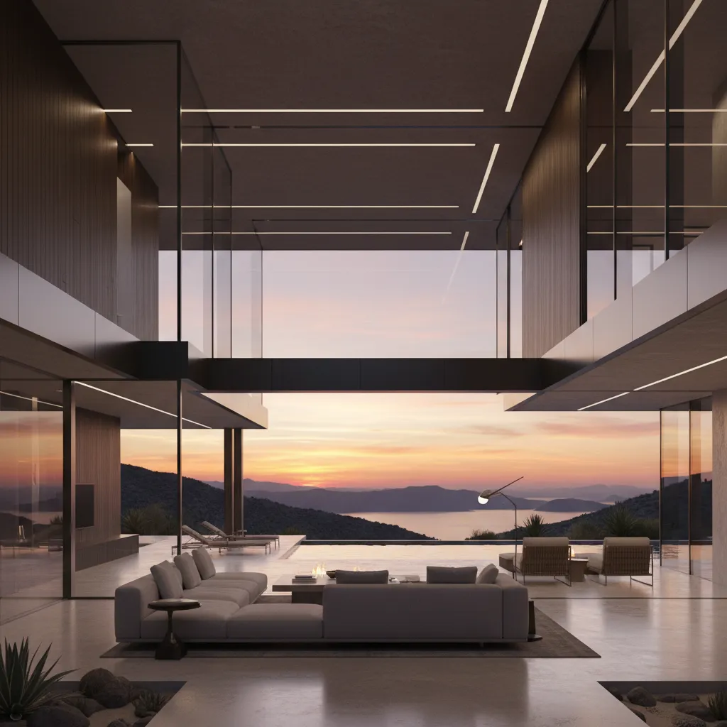 Render 3D de una casa moderna con interior visible