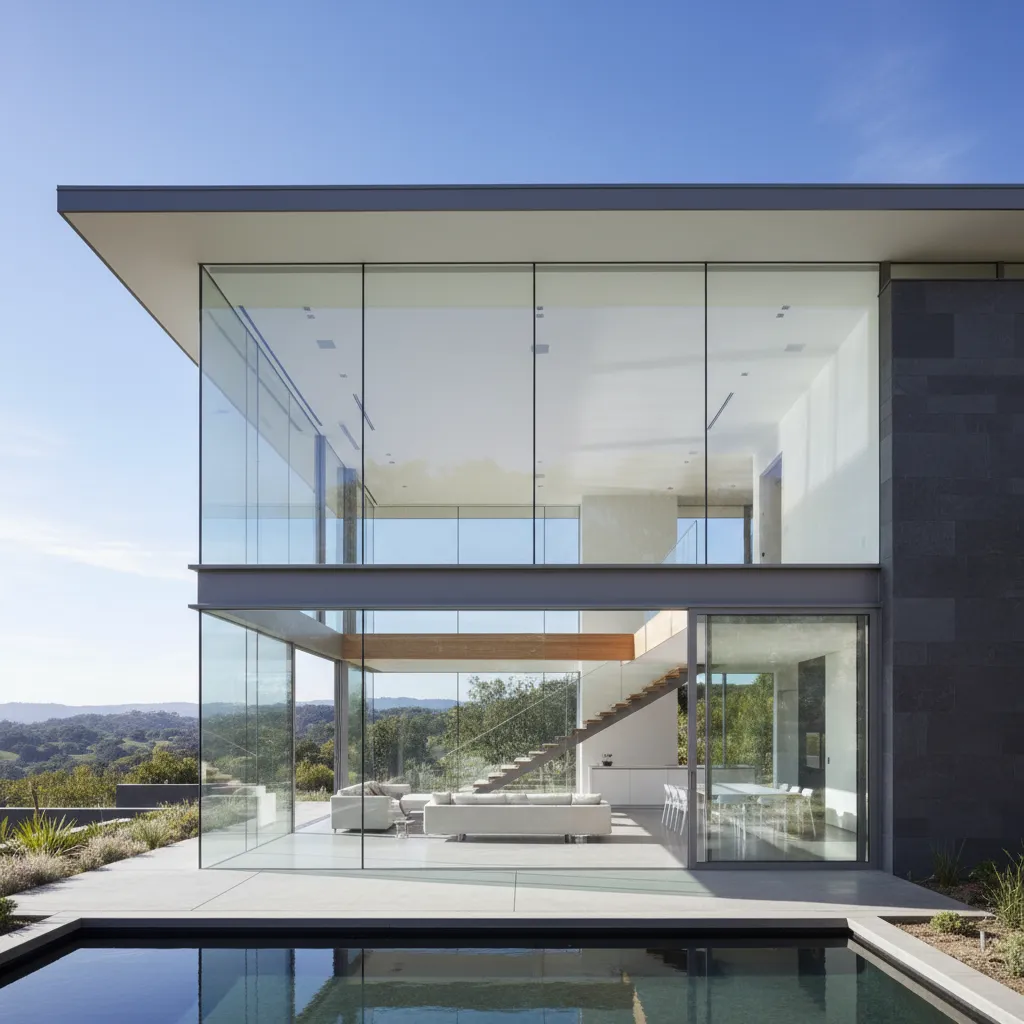 Arquitectura moderna de vivienda de diseño con grandes ventanales