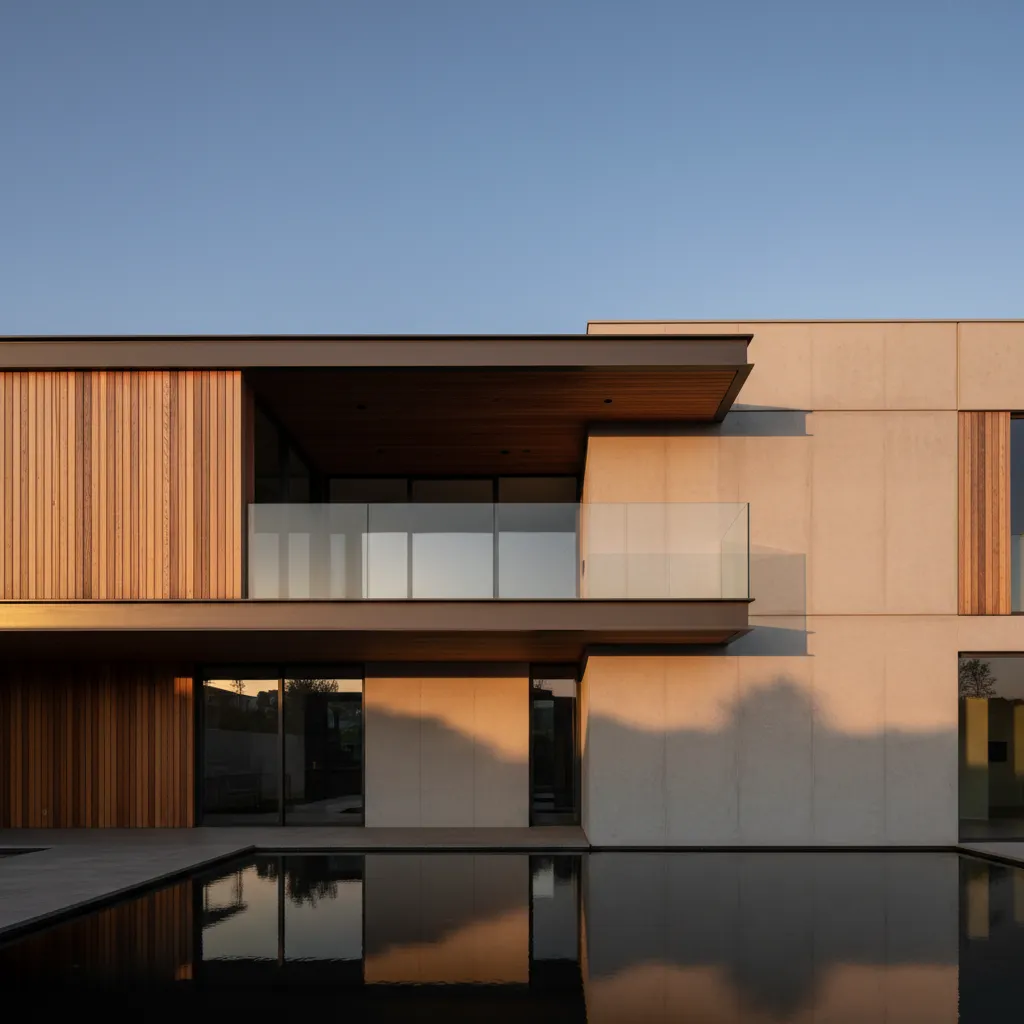 Balcón en voladizo en casa moderna steel frame