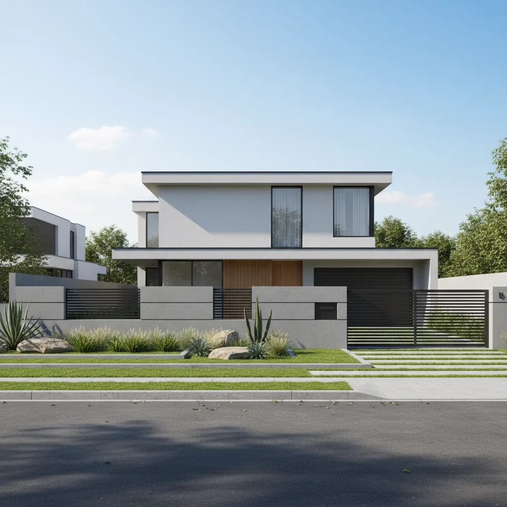 Contemporary home with stylish compound wall and minimalist gate