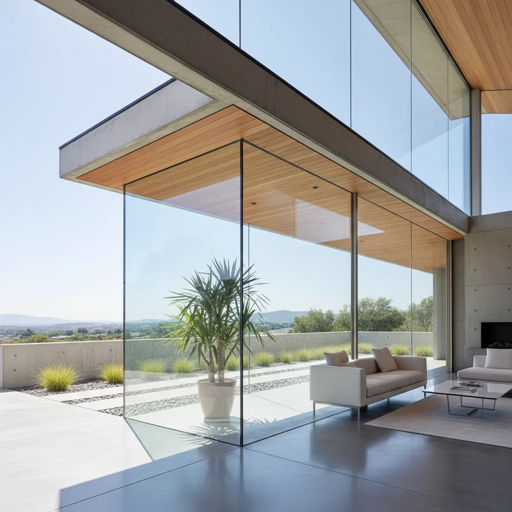 Ventana de esquina moderna en una casa contemporánea