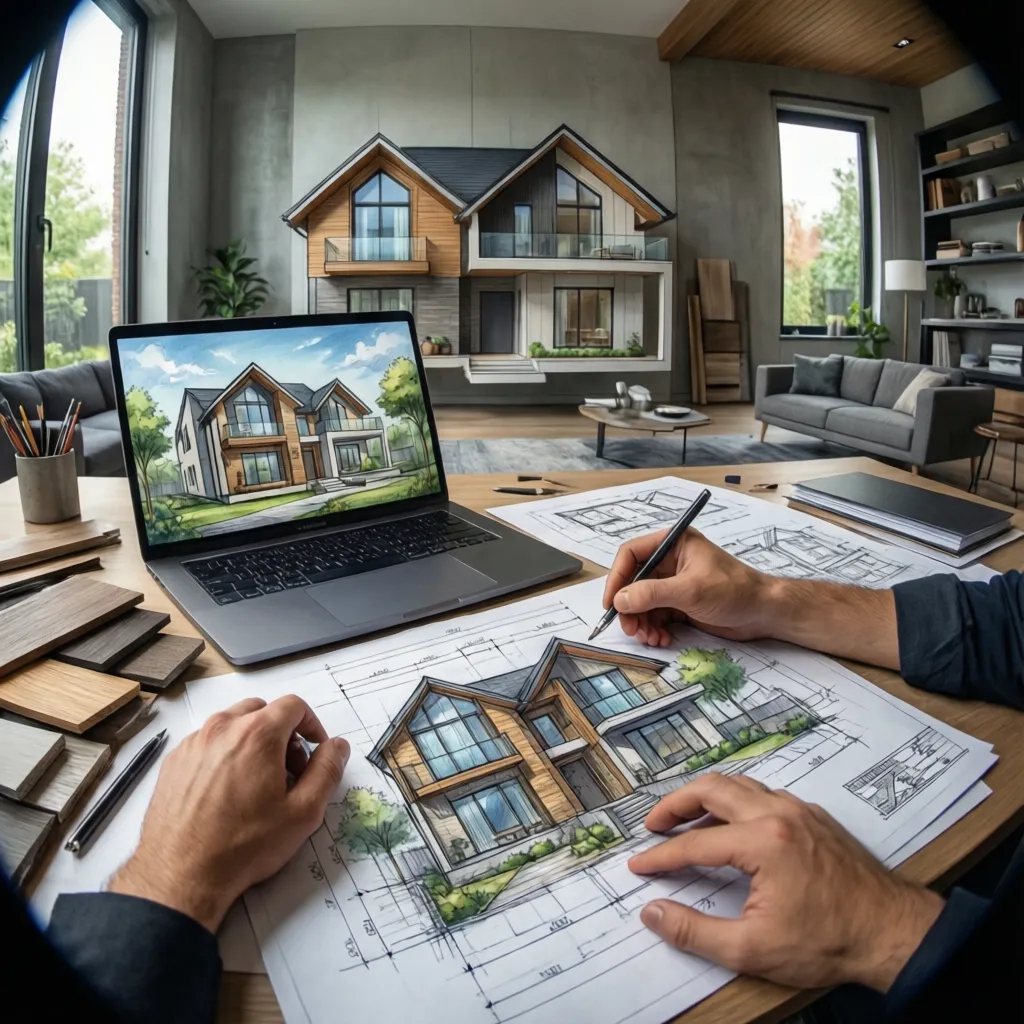 Arquitecto trabajando en el diseño conceptual de una vivienda