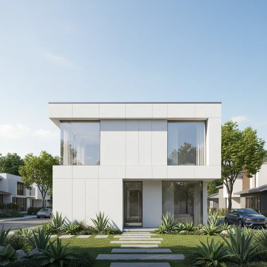 AI generated modern house elevation example with minimalist facade