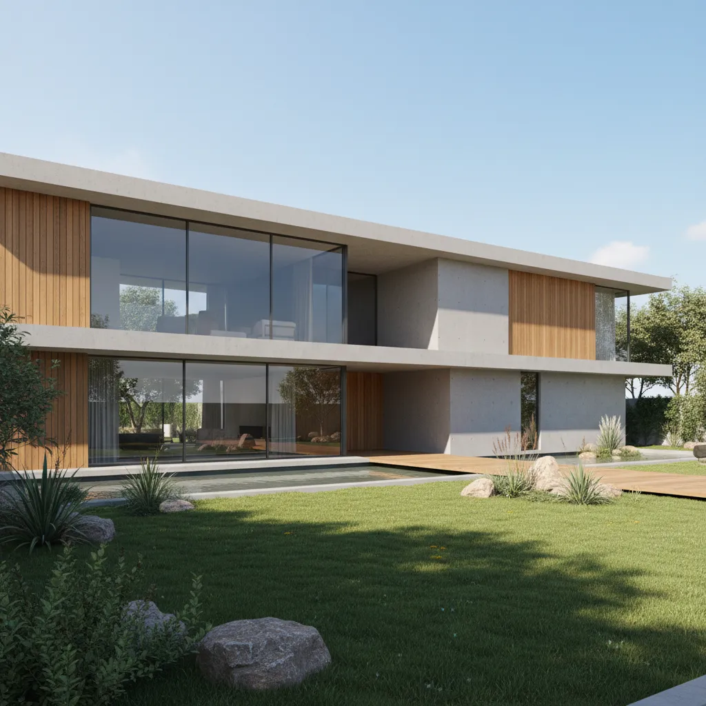 casa moderna con fachada minimalista visualizada en 3D