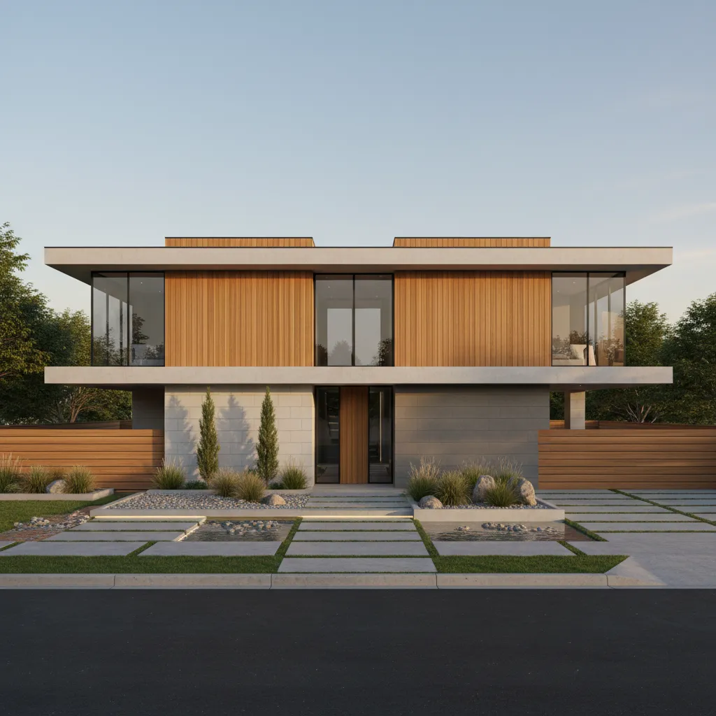 Modern house exterior decoration style with mixed materials