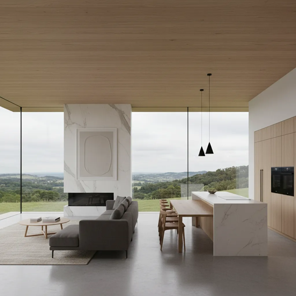 Concepto de distribución de casa moderna con espacios abiertos