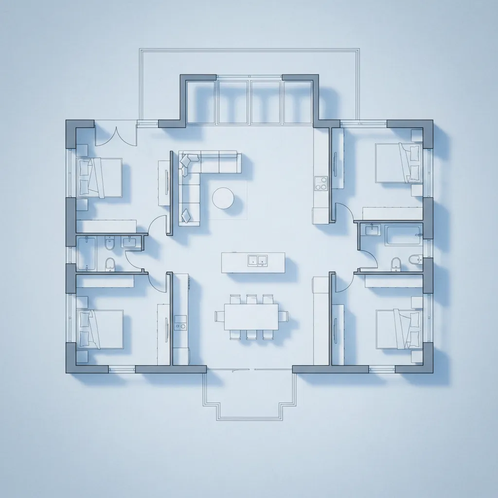 Plano moderno de casa con espacios abiertos