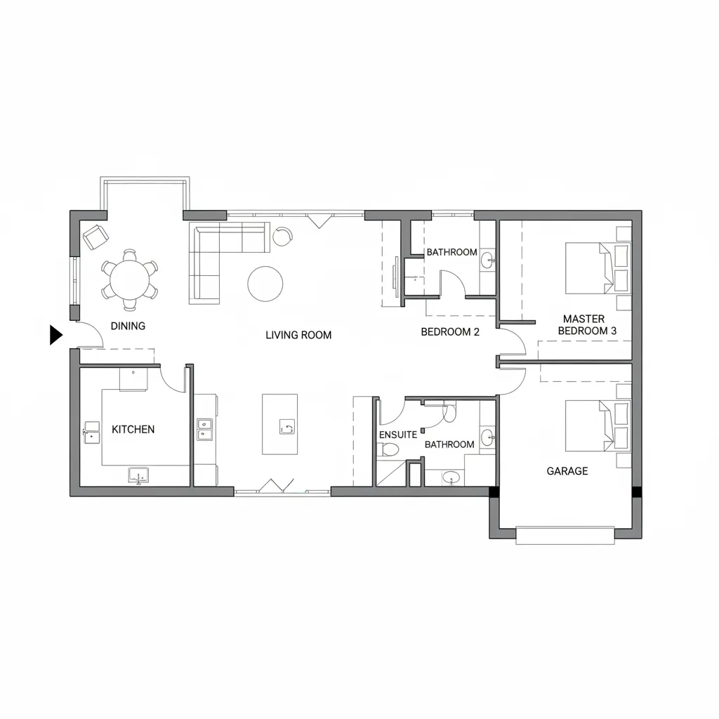Plano de distribución de una casa moderna de una planta
