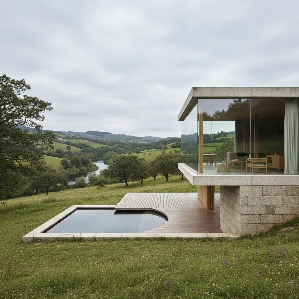 Casa moderna en Galicia con grandes ventanales y entorno natural