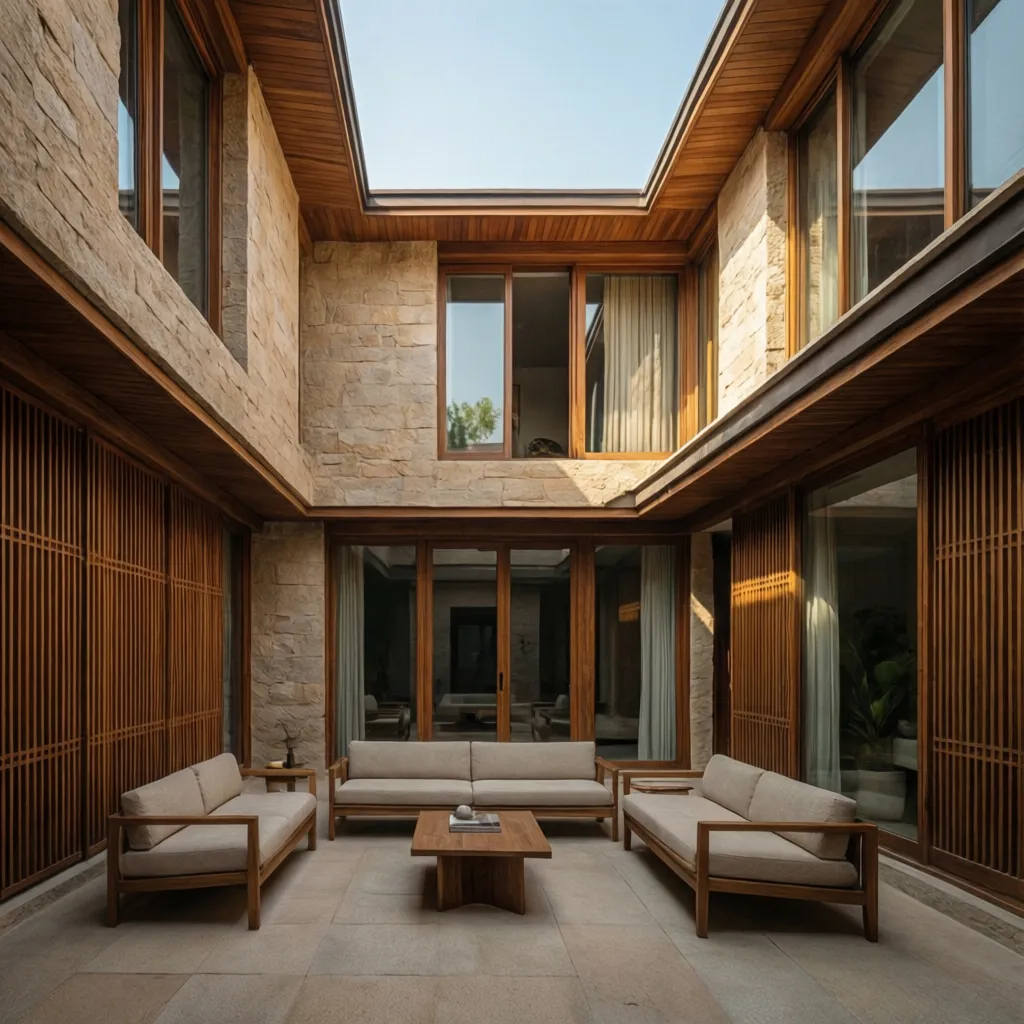 Casa moderna inspirada en arquitectura india con patio interior