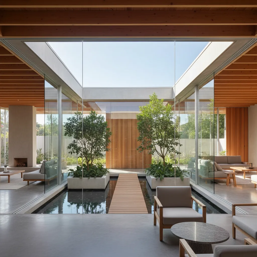 Patio interior moderno que ilumina una casa de una planta